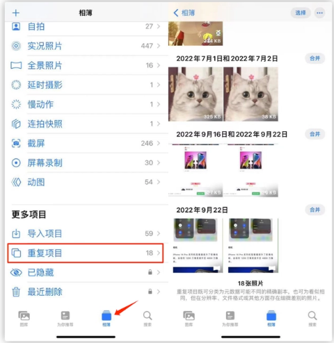 仙桃苹果手机维修分享iOS 16 中相册重复项目功能使用方法 