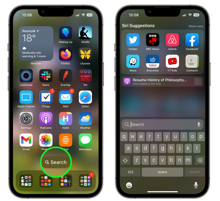 仙桃苹果手机维修分享升级到 iOS 16 后，如何删除主屏幕上的搜索按钮 